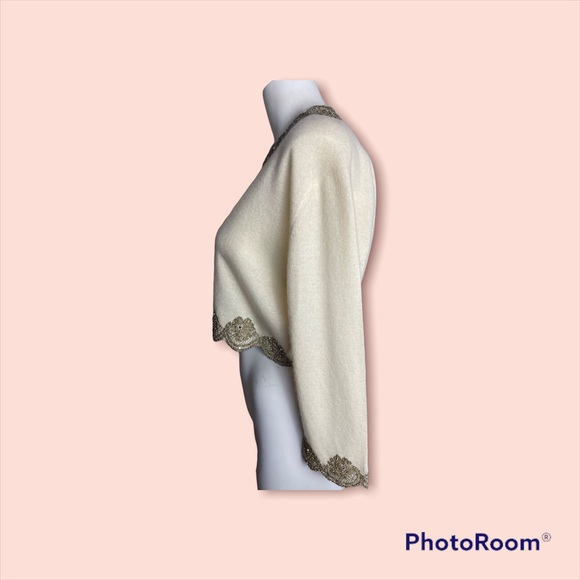 RARE Eleanor Beard Hardinsburg KY Vintage 1960s metallic lace appliqué cardigan - Picture 3 of 14